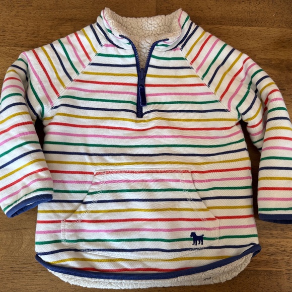 Mini Boden Rainbow Stripe Sherpa Reversible Quarter Zip Pullover - 3-4 - Picture 1 of 5
